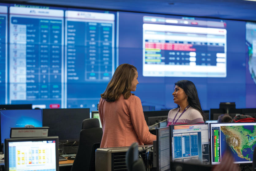 Delta employees at the Operations and Customer Center monitor and plan the airline’s flights and operations. (File photo).