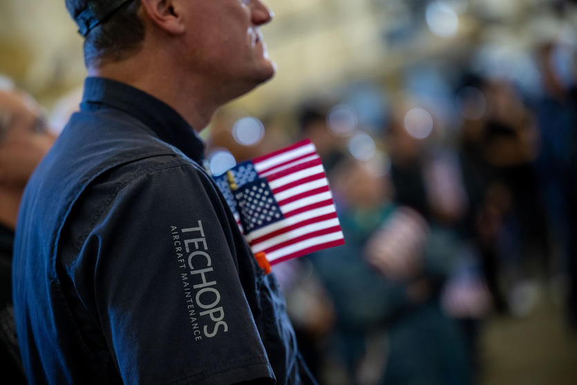A Delta TechOps employee is shown at the Veterans Day celebration held Nov. 4, 2022.