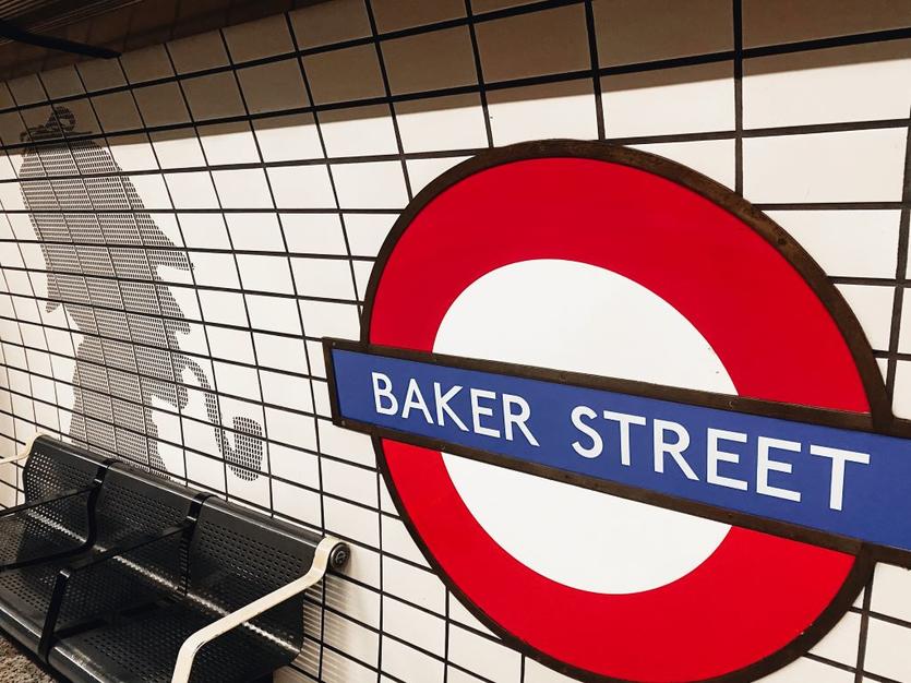The Baker Street stop on one of the London tube's many lines features a silhouette of the area's most popular fictional character: Sherlock Holmes.