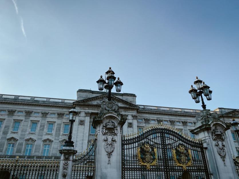 View of the front of Buckingham Palace in London