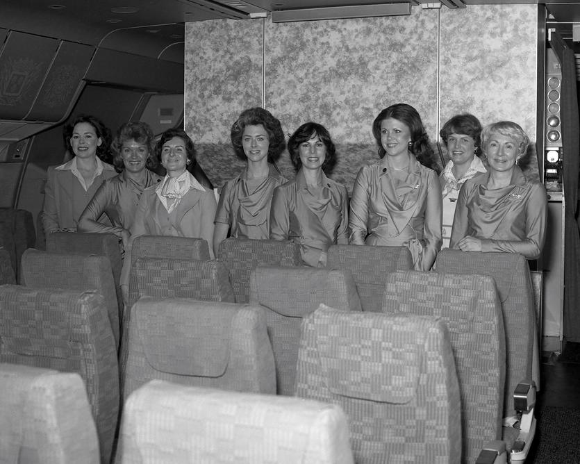 The flight attendants on Delta's inaugural flight to London Gatwick Airport from Atlanta on April 30, 1978.