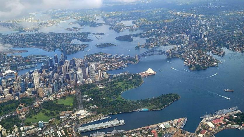 An aerial shot of Sydney from a plane