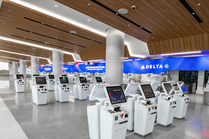 The check-in and bag drop area at Delta's consolidated new terminal at LAX.