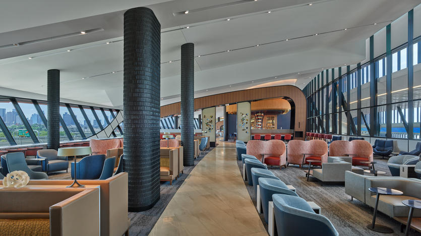 Delta's new Sky Club at Boston-Logan Airport, which features nautical design touches, offers sweeping views of the historic harbor and a 21st-century skyline. The nearly 21,000-square-foot Club seats more than 400 guests