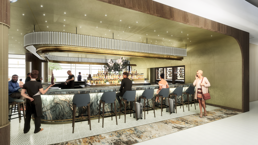 A rendering of the bar at the new JFK Premium Lounge