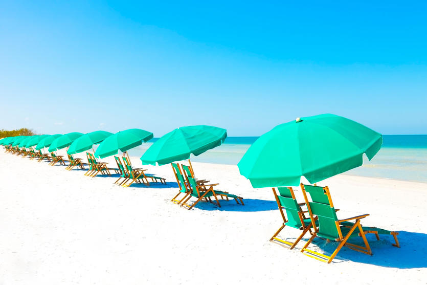 Lounge chairs on a beach in Florida