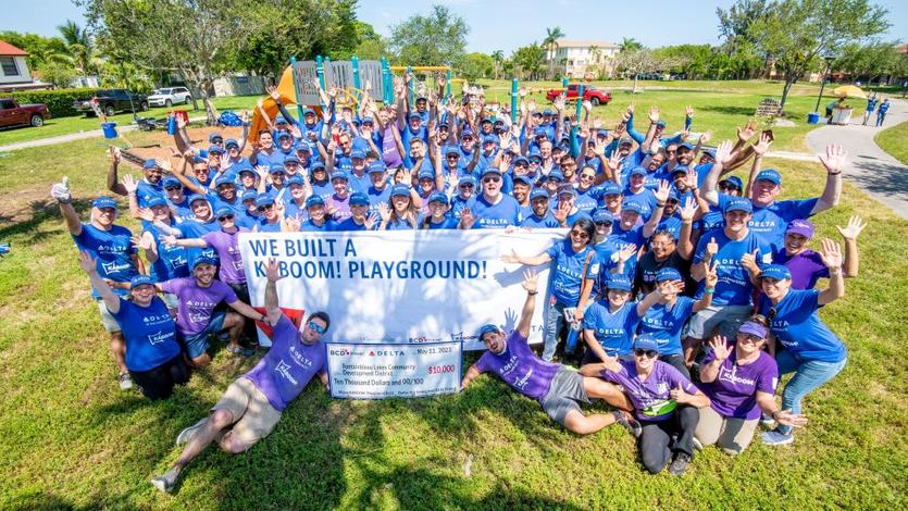 ​On Thursday, May 11 in the Las Sevillas neighborhood, more than 100 Delta volunteers, BCD Travel and KABOOM! came together to build Delta's 36th playground, and Miami's second, since the partnership began in 2013. 