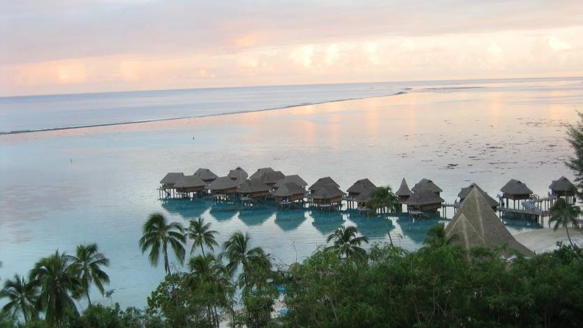 Scenic shot of Tahiti bungalows and beach