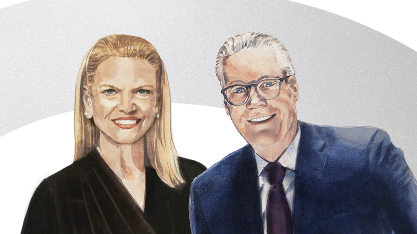 A sketch of Delta CEO Ed Bastian and former Chairman and CEO of IBM Ginni Rometty