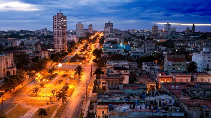 View of the Havana skyline at night.