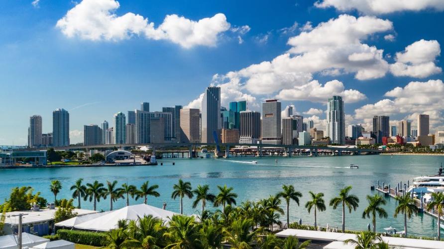 A daytime view of the Miami, Florida skyline.