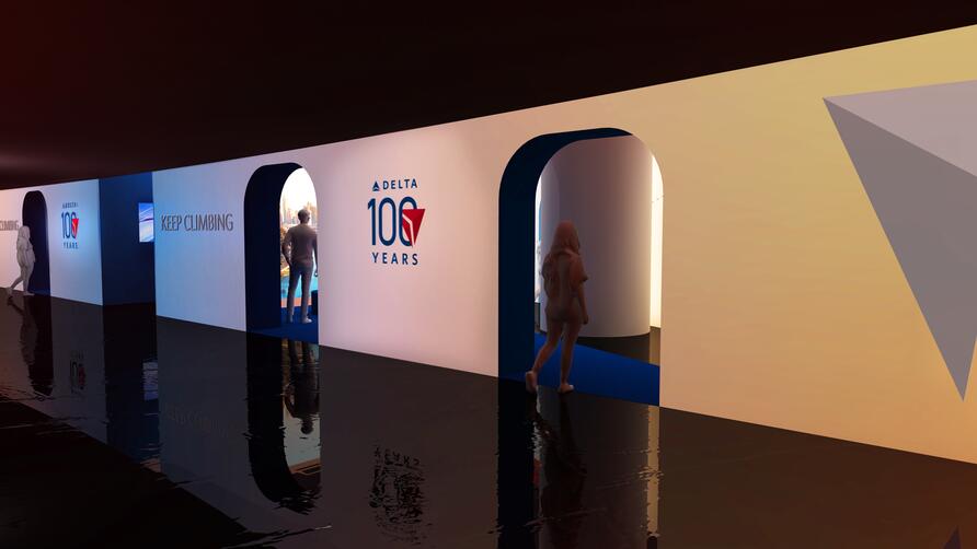 A rendering of Delta's exhibit wall at CES 2025