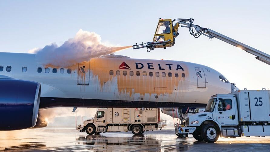 Delta aircraft being deiced