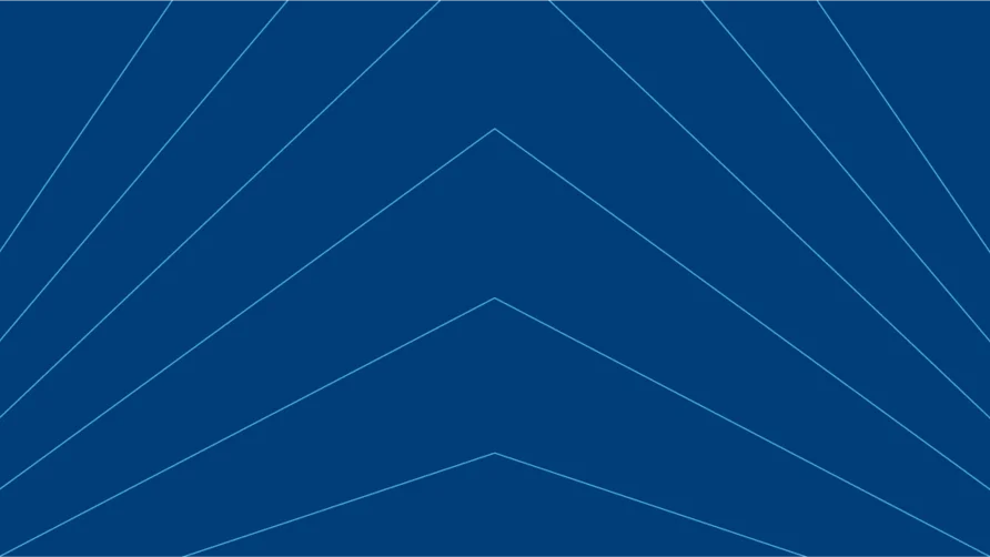 Abstract blue graphic with thin angled lines forming a symmetrical, layered chevron pattern
