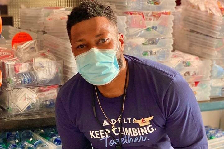 Employee loading care packages