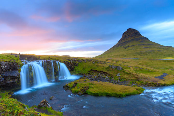 Waterfall and river in Iceland