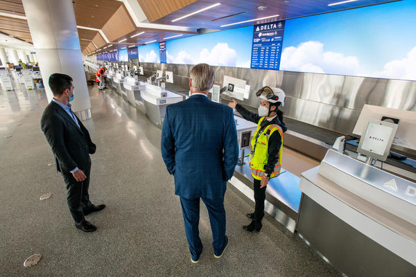 Ed Bastian takes a walkthrough of the new Delta Sky Way on March 28, 2022.