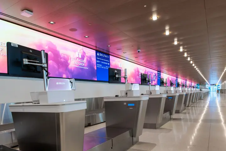 Check-in counter at Delta’s LaGuardia terminal