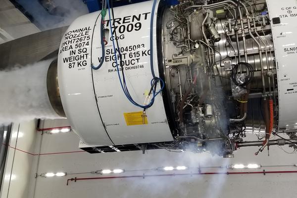 Rolls-Royce Trent 7009 aircraft engine test inside Delta Jet Engine Test Cell