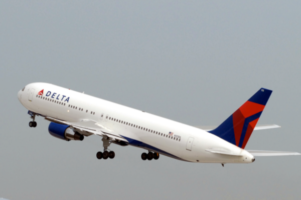 Delta's Boeing 767-400 takes off into the skies, with seating accommodation to over 230 passengers.