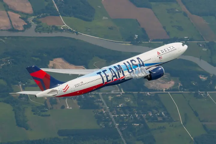 Team USA 2022 plane in the air