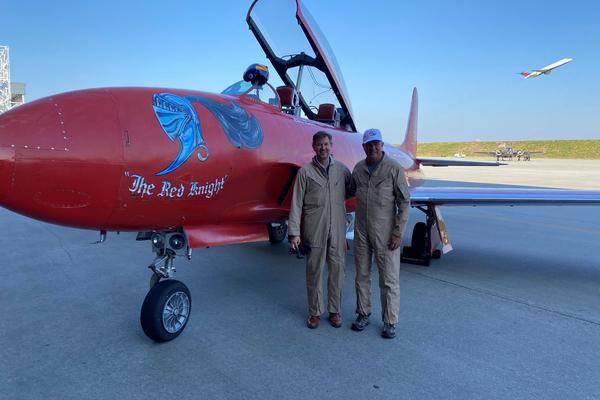 Don Mitacek, S.V.P. of Delta TechOps and the President of the Delta Technical Services Group, and pilot Chris Rounds.