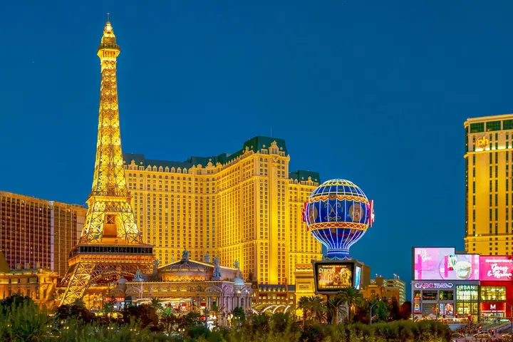 A portion of the Las Vegas, Nevada skyline at dusk.