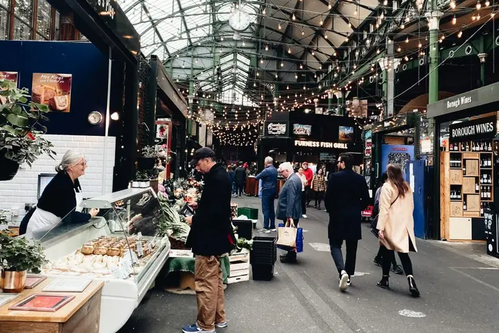 People walking through Borough Market in London