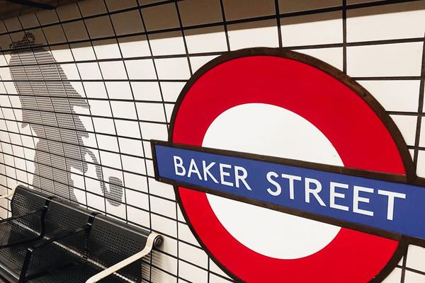 The Baker Street stop on one of the London tube's many lines features a silhouette of the area's most popular fictional character: Sherlock Holmes.