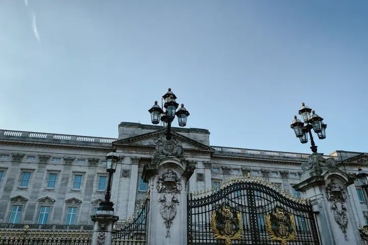 View of the front of Buckingham Palace in London