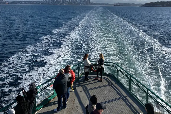 The view from a ferry as it crosses Puget Sound.