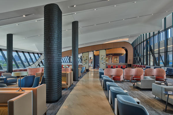 Delta's new Sky Club at Boston-Logan Airport, which features nautical design touches, offers sweeping views of the historic harbor and a 21st-century skyline. The nearly 21,000-square-foot Club seats more than 400 guests
