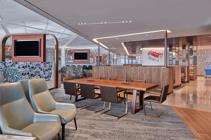 Various seating for the over 200 guests that can fit inside of the new 7,000-plus-square-foot Sky Club at Newark's Terminal A.