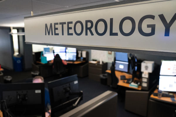 A picture of the sign above Delta's in-house meteorology department.
