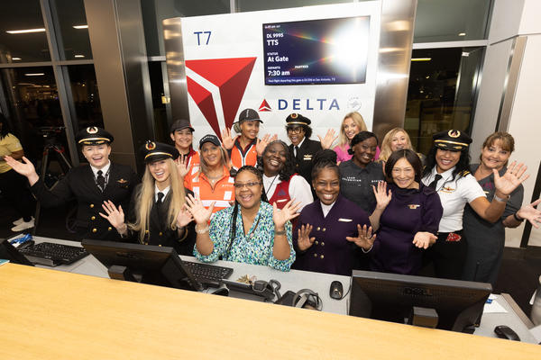 A group shot of the crew involved with Delta's 2023 WING Flight