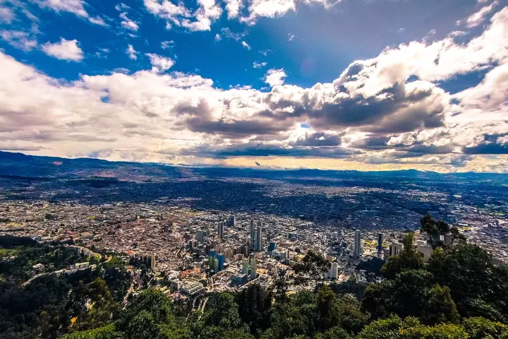 A scenic view of Bogota, Colombia from Monserrate mountain