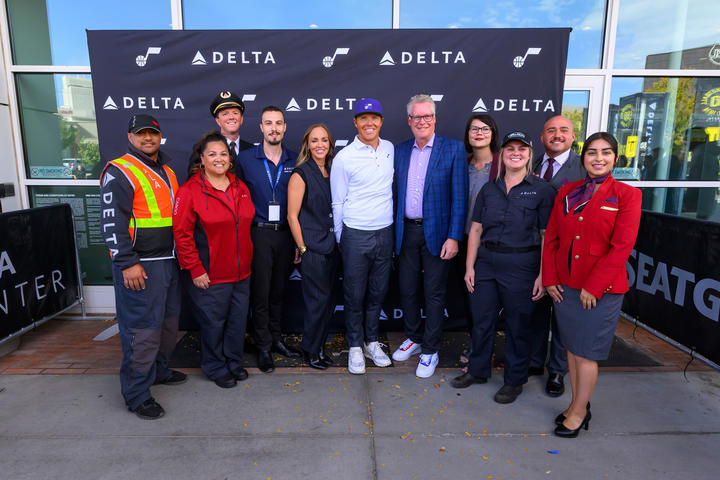 Delta and the Utah Jazz commemorated the official return of the Delta Center to Salt Lake City with a festive ribbon cutting ceremony and press conference on Thursday, Oct. 26, 2023. 