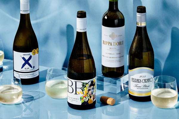 A lineup of some of the white wines chosen as part of Delta's 2023 wine program revamp.