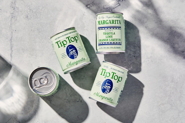 A flatlay of TipTop Margarita cans
