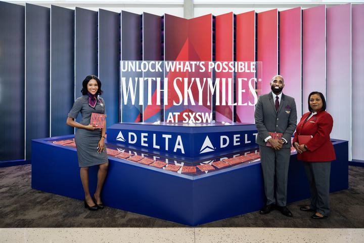 Austin-based Delta Air Lines flight attendants and Red Coats cheerfully welcomed visitors to SXSW 2024 outside of gate 10 from Thursday, March 7, through Wednesday, March 13 at Austin-Bergstrom International Airport, with an invitation to grab a copy of Delta's curated guide to navigating SXSW 2024.