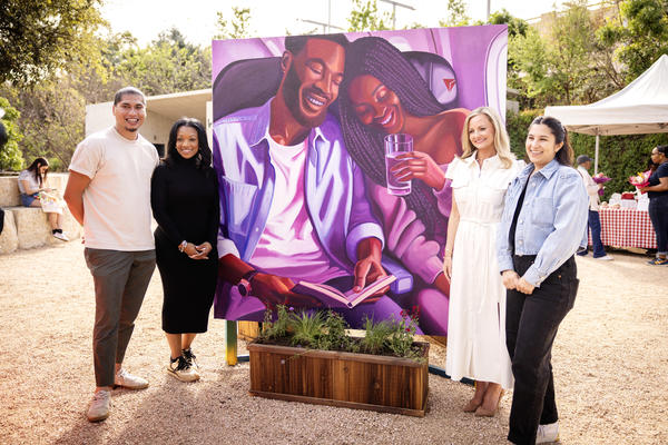 Austin artists Ruben Esquivel and Kat Talley with Quinnie Jenkins, Director, Community Engagement and Alicia Tillman, Chief Marketing Officer, at Delta's unveiling of a new mural, co-designed by the airline and local artists.