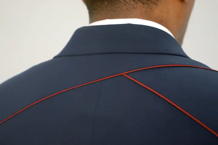 A detail shot of the prototypes for Delta's all-new, modern uniform collection.