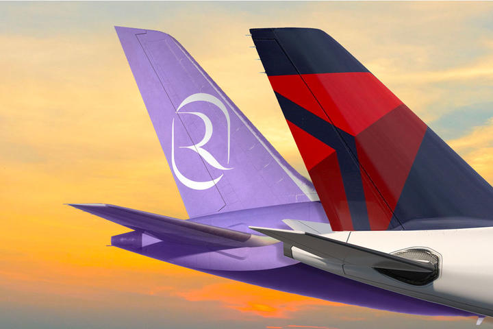 Delta Air Lines and Riyadh Air plane tails.