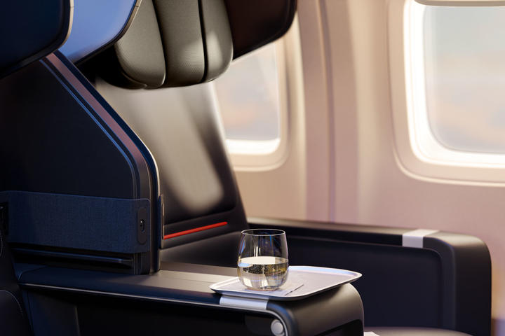 Updated seating for Delta Premium Select and First Class includes a new seat cover over memory foam cushions, complete with breathable engineered leather. 