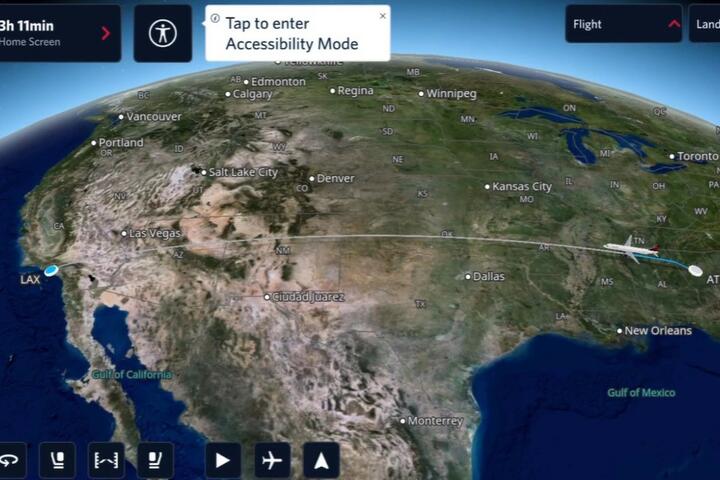 A screenshot of Delta’s new flight map with the option to enter Accessibility Mode