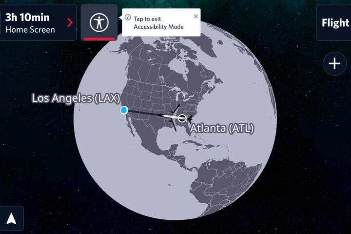 A screenshot of Delta’s new flight map in Accessibility Mode 