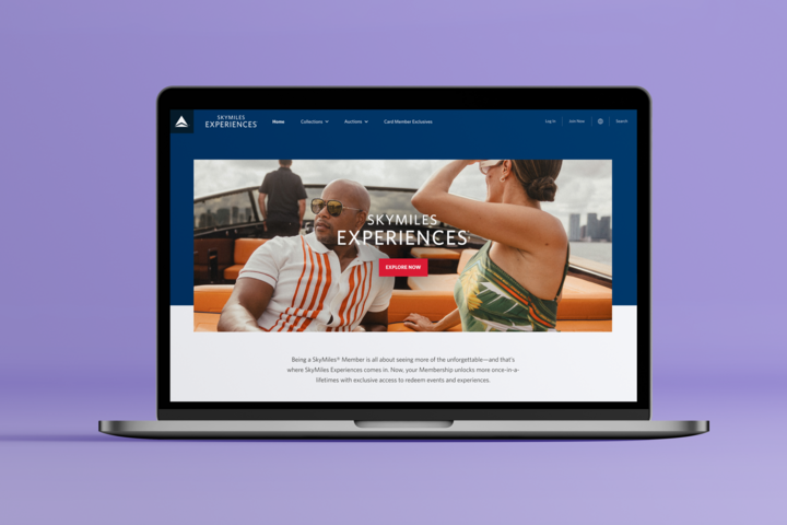 A mockup of what the updated SkyMiles Experiences platform looks like on a laptop.