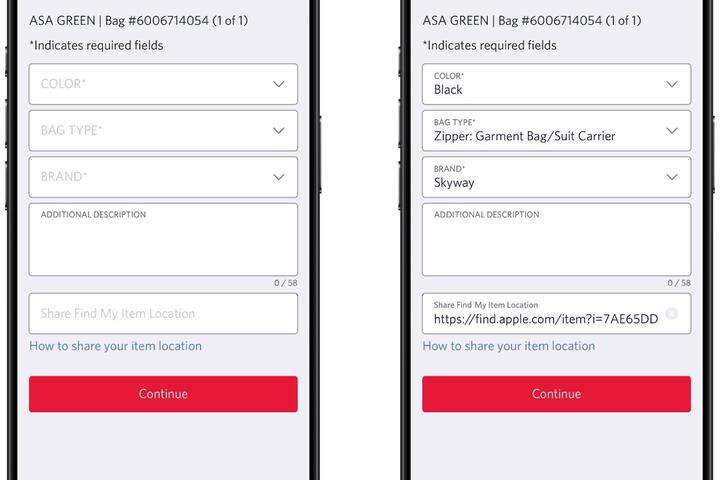 iPhone screens showing fields to generate a Share Item Location link