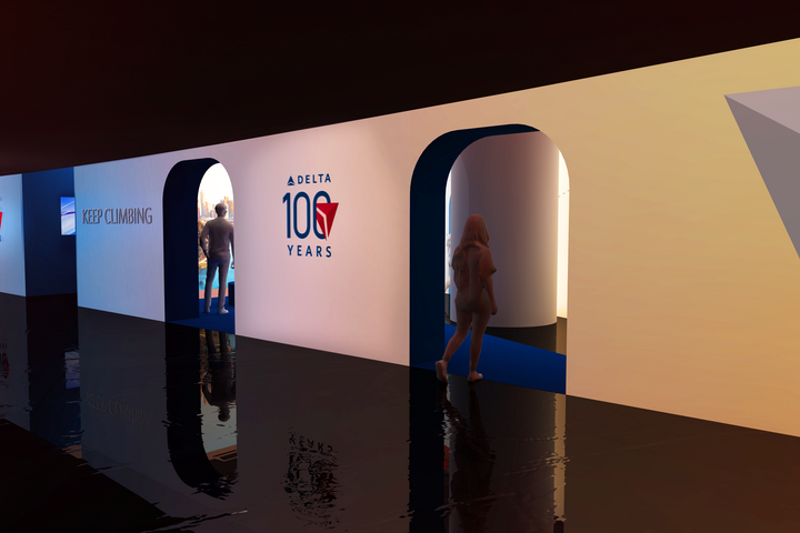 A rendering of Delta's exhibit wall at CES 2025