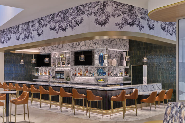 View of the bar at Delta's new Sky Club at Charlotte Douglas International Airport